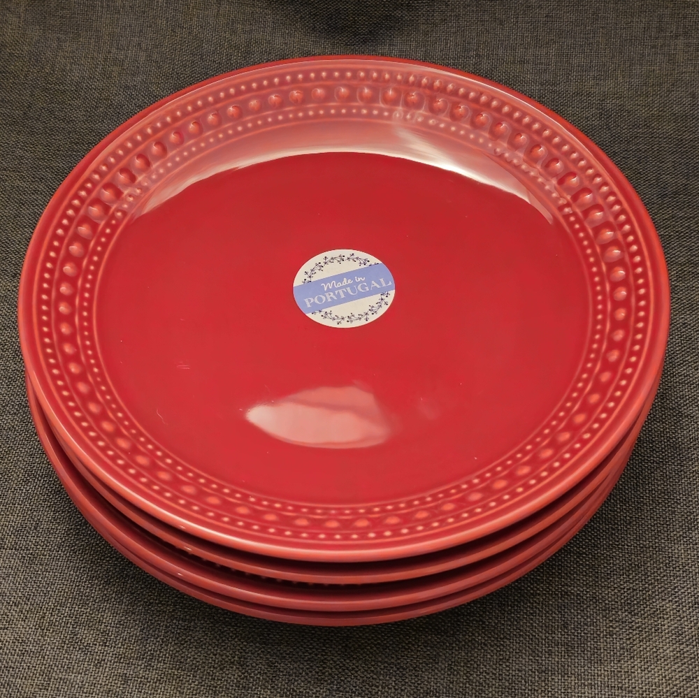 Set of 4 Matceramica 9" red appetizers, salad, serving plates, made in Portugal